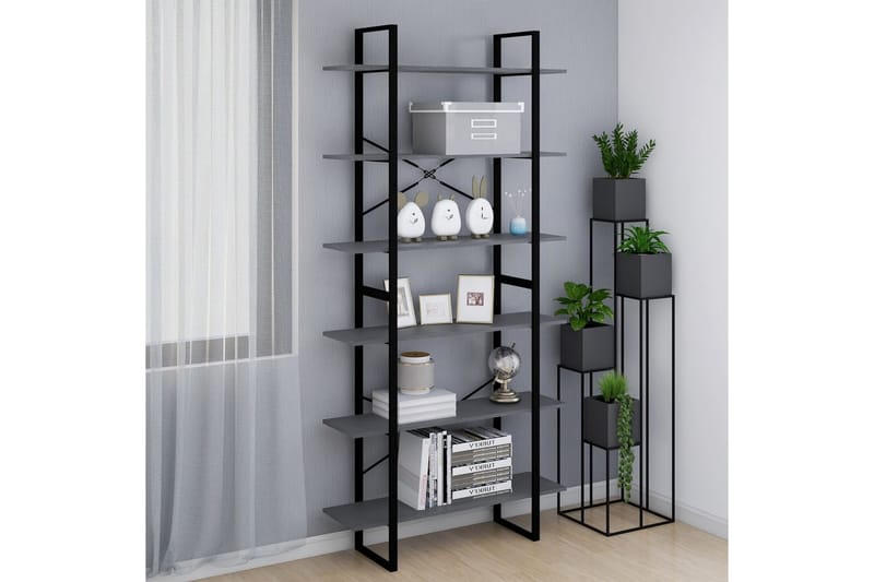 Høyskap grå 100x30x210 cm heltre furu - Grå - Oppbevaring - Hyller - Bokhylle