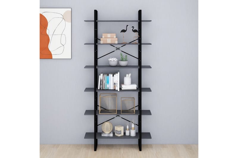 Høyskap grå 100x30x210 cm heltre furu - Grå - Oppbevaring - Hyller - Bokhylle