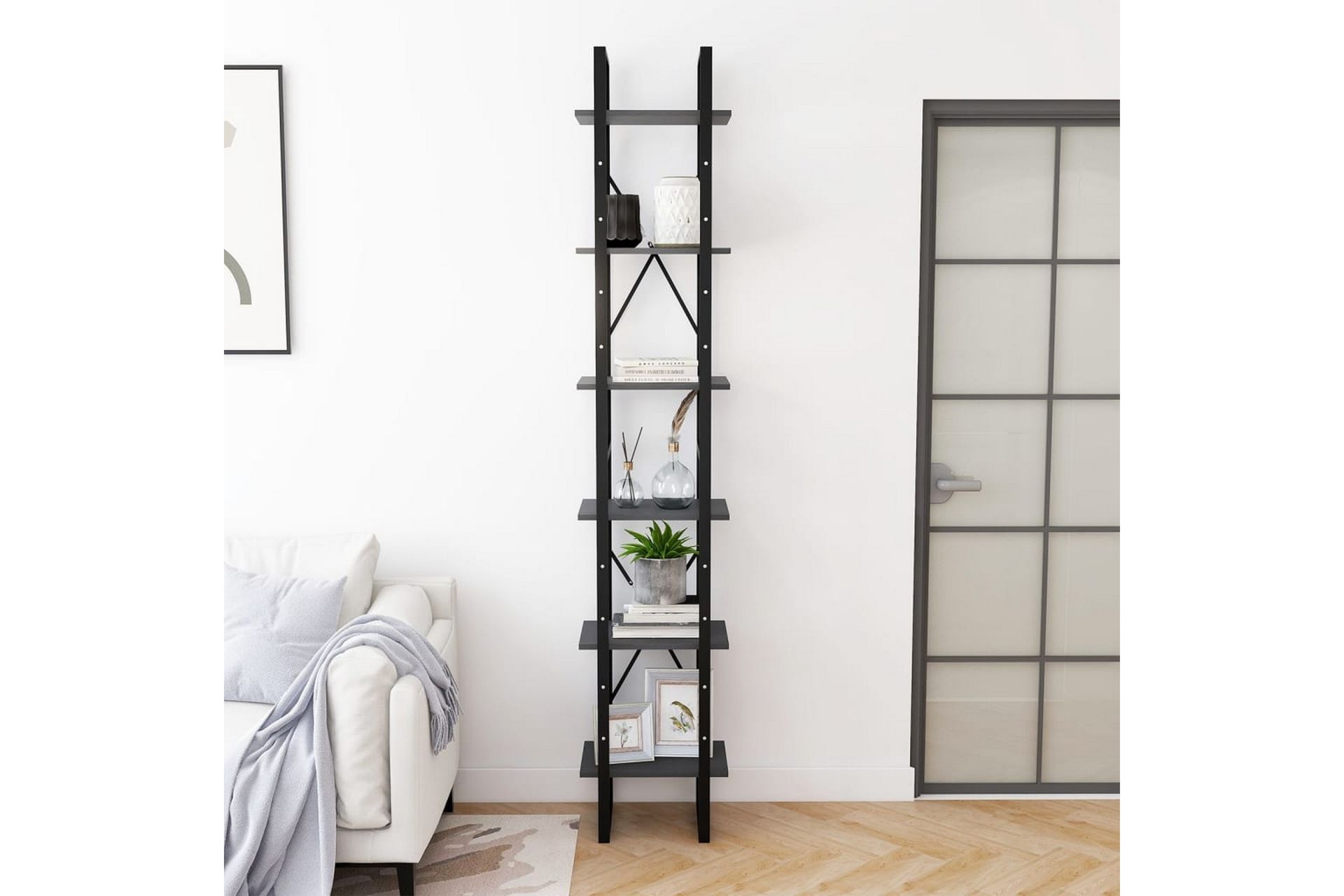 Høyskap grå 40x30x210 cm heltre furu - Grå - Oppbevaring - Hyller - Bokhylle
