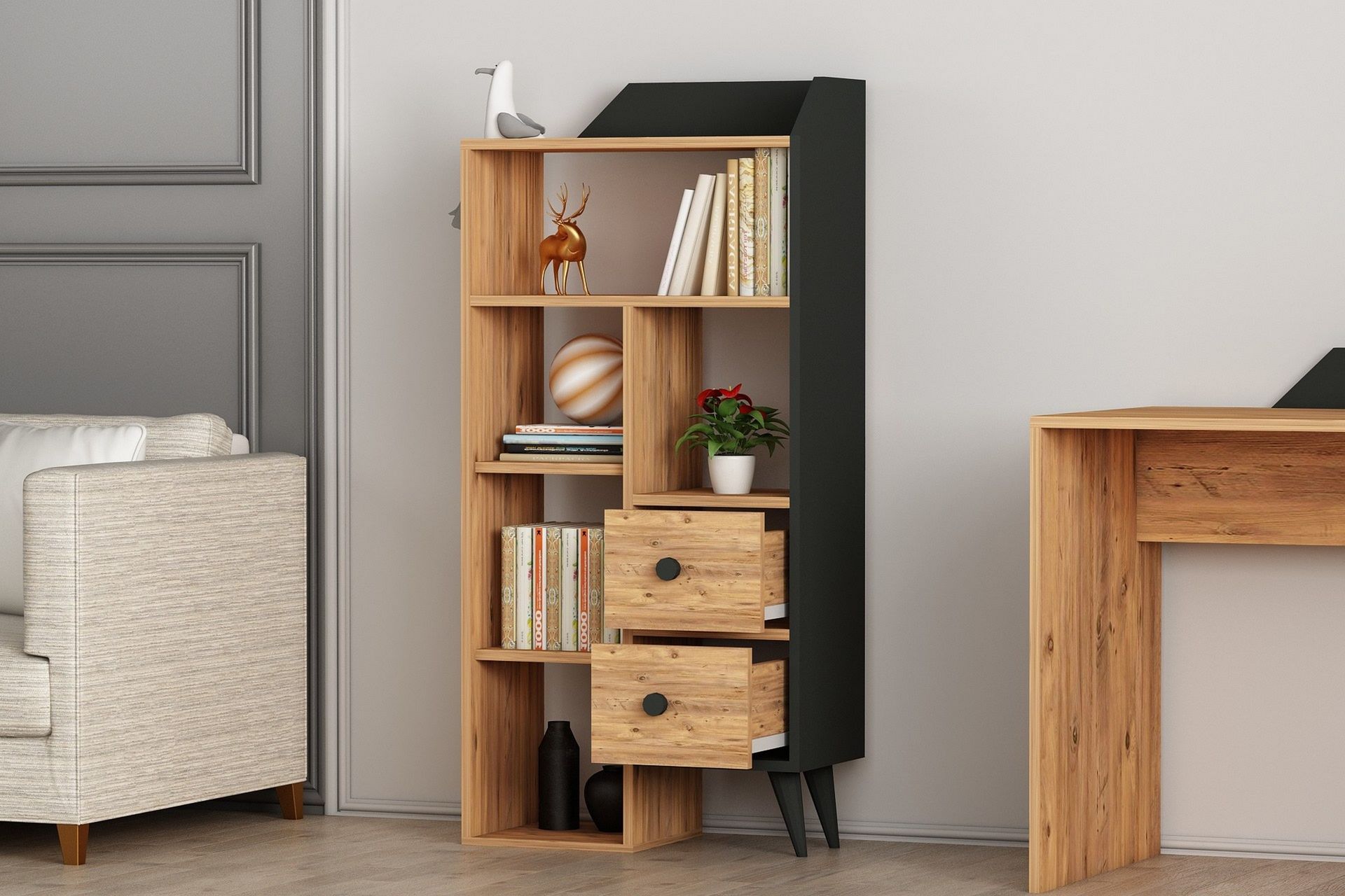 Hafing Bokhylle 61,8x29,8 cm Svart/Brun - Hanah Home - Oppbevaring - Hyller - Bokhylle