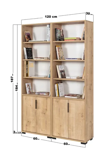 Bokhylle Hanah Home Evora (120 x 187 x 30 cm) Eik - Sapphire Oak - Oppbevaring - Hyller - Bokhylle