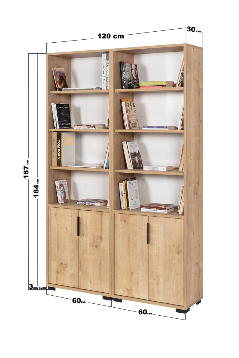 Bokhylle Hanah Home Evora (120 x 187 x 30 cm) Eik - Sapphire Oak - Oppbevaring - Hyller - Bokhylle