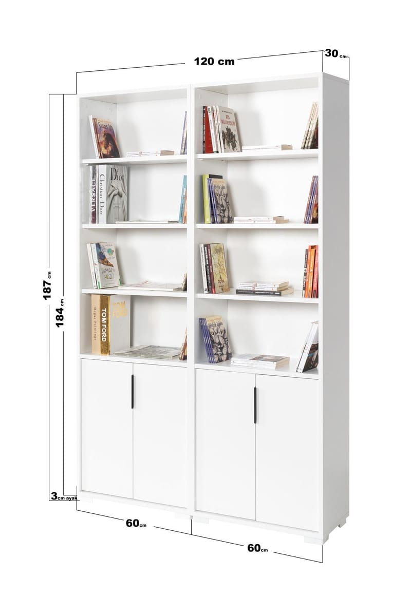 Bokhylle Hanah Home Evora (120 x 187 x 30 cm) Hvit - Hvit - Oppbevaring - Hyller - Bokhylle