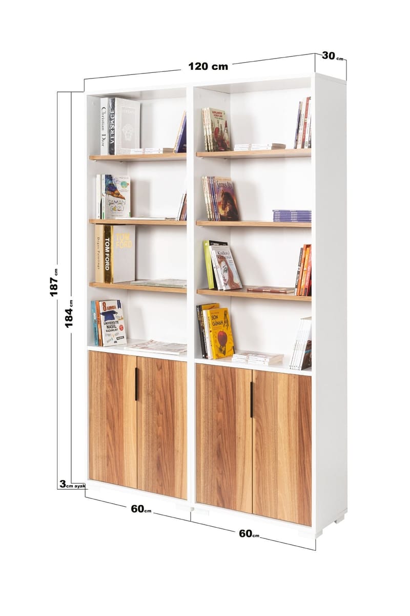 Bokhylle Hanah Home Evora (120 x 187 x 30 cm) Hvit valnøtt - Hvit og valnøtt - Oppbevaring - Hyller - Bokhylle