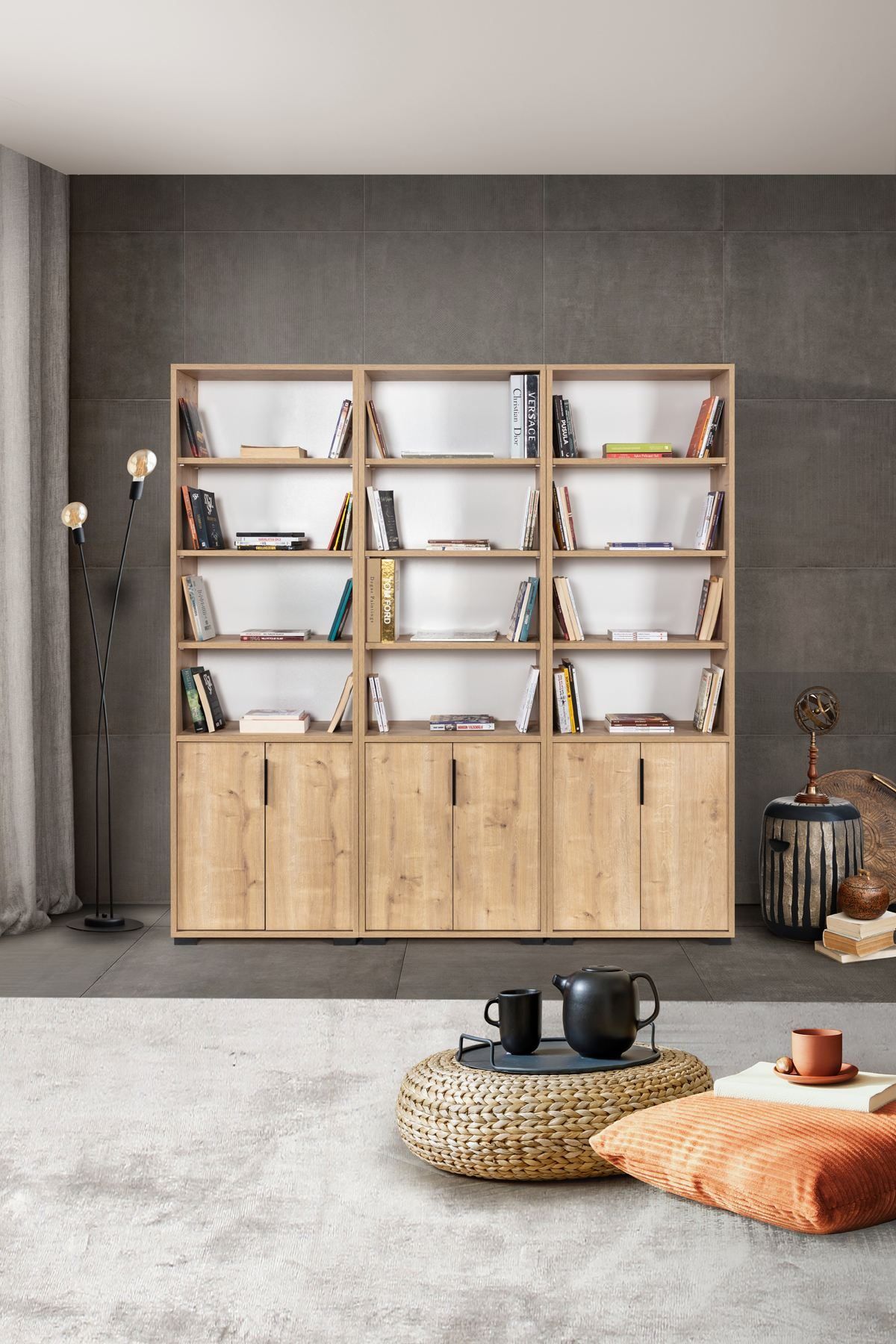 Bokhylle Hanah Home Evora Wide (180 x 187 x 30 cm) Eik - Sapphire Oak