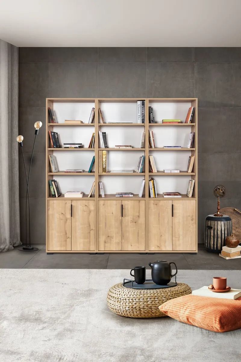Bokhylle Hanah Home Evora Wide (180 x 187 x 30 cm) Eik, Sapphire Oak