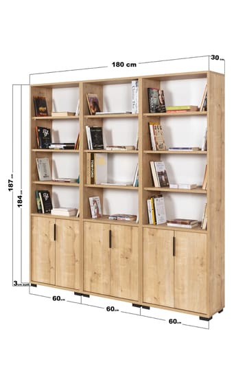 Bokhylle Hanah Home Evora Wide (180 x 187 x 30 cm) Eik - Sapphire Oak - Oppbevaring - Hyller - Bokhylle