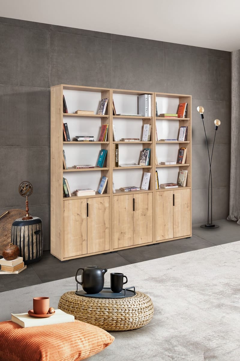 Bokhylle Hanah Home Evora Wide (180 x 187 x 30 cm) Eik - Sapphire Oak - Oppbevaring - Hyller - Bokhylle