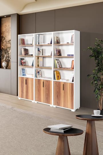 Bokhylle Hanah Home Evora Wide (180 x 187 x 30 cm) Hvit valnøtt - Hvit og valnøtt - Oppbevaring - Hyller - Bokhylle