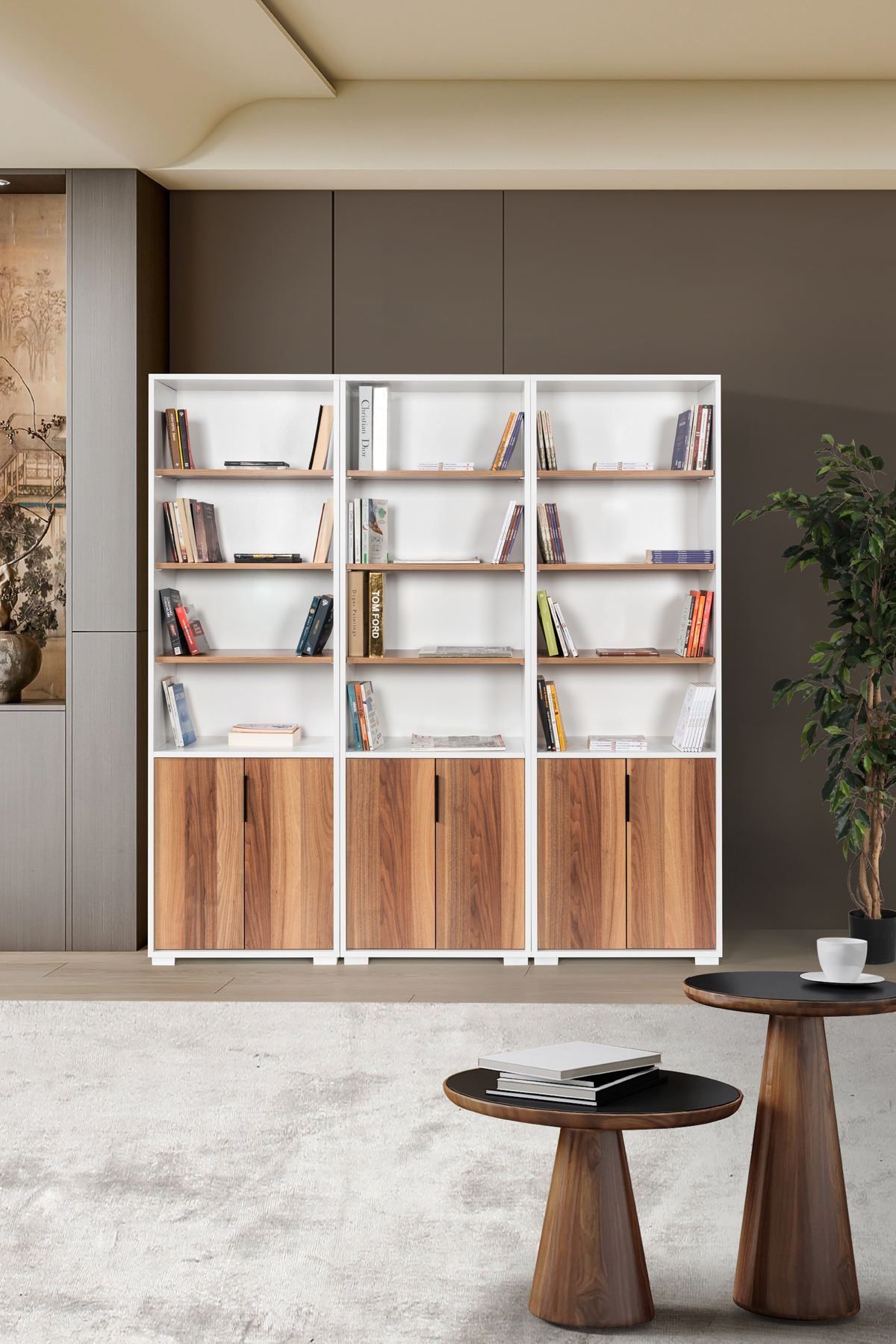 Bokhylle Hanah Home Evora Wide (180 x 187 x 30 cm) Hvit valnøtt - Hvit og valnøtt