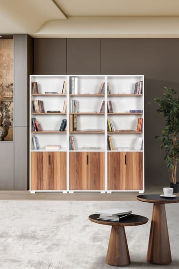 Bokhylle Hanah Home Evora Wide (180 x 187 x 30 cm) Hvit valnøtt - Hvit og valnøtt - Oppbevaring - Hyller - Bokhylle