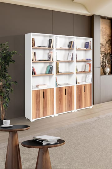 Bokhylle Hanah Home Evora Wide (180 x 187 x 30 cm) Hvit valnøtt - Hvit og valnøtt - Oppbevaring - Hyller - Bokhylle