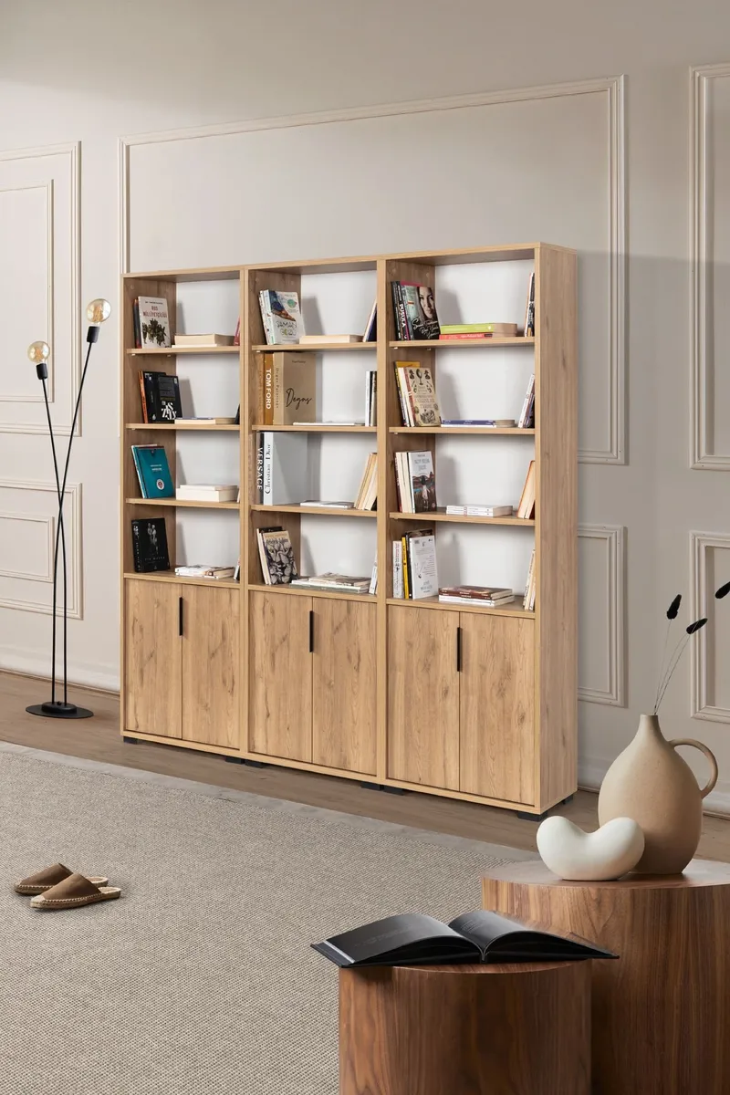 Bokhylle Hanah Home Evora Wide (180 x 187 x 30 cm) Sapphire Oak - Sapphire Oak - Oppbevaring - Hyller - Bokhylle