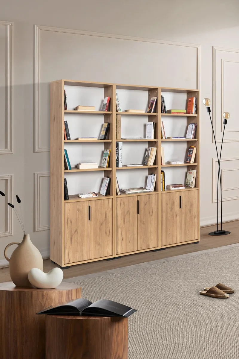 Bokhylle Hanah Home Evora Wide (180 x 187 x 30 cm) Sapphire Oak - Sapphire Oak - Oppbevaring - Hyller - Bokhylle