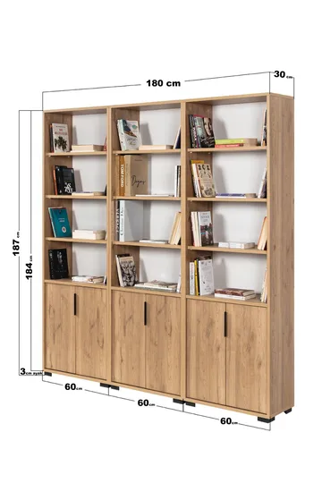 Bokhylle Hanah Home Evora Wide (180 x 187 x 30 cm) Sapphire Oak - Sapphire Oak - Oppbevaring - Hyller - Bokhylle