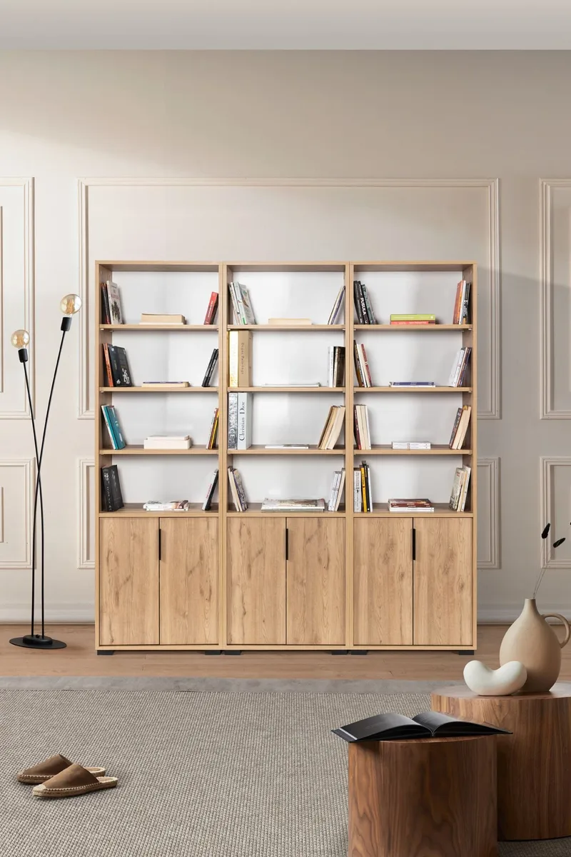 Bokhylle Hanah Home Evora Wide (180 x 187 x 30 cm) Sapphire Oak, Sapphire Oak