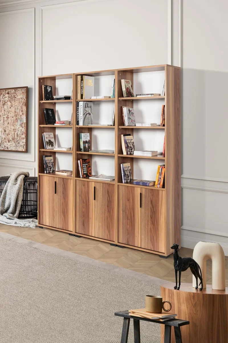 Bokhylle Hanah Home Evora Wide (180 x 187 x 30 cm) Valnøtt - Valnøtt - Oppbevaring - Hyller - Bokhylle