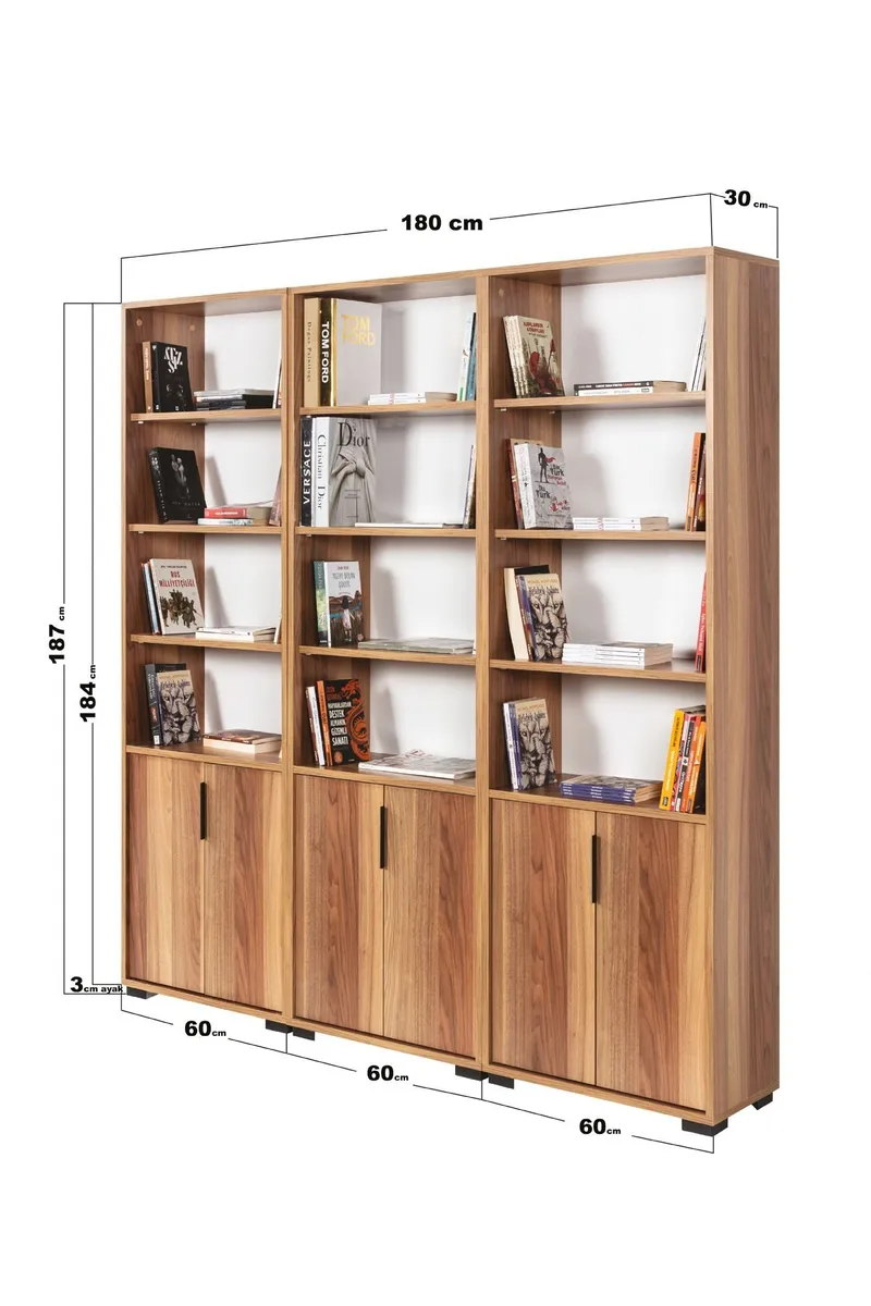 Bokhylle Hanah Home Evora Wide (180 x 187 x 30 cm) Valnøtt - Valnøtt - Oppbevaring - Hyller - Bokhylle