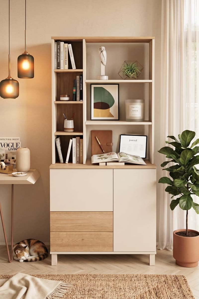 Bokhylle Hanah Home Mood (85,2 x 187,8 x 35 cm) Sand Oak - Sand og eik - Oppbevaring - Hyller - Bokhylle