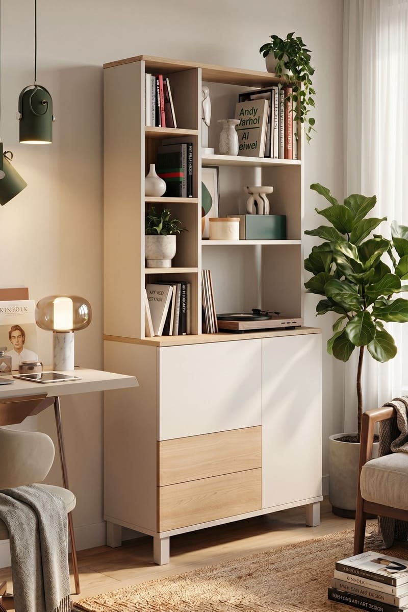 Bokhylle Hanah Home Mood (85,2 x 187,8 x 35 cm) Sand Oak - Sand og eik - Oppbevaring - Hyller - Bokhylle