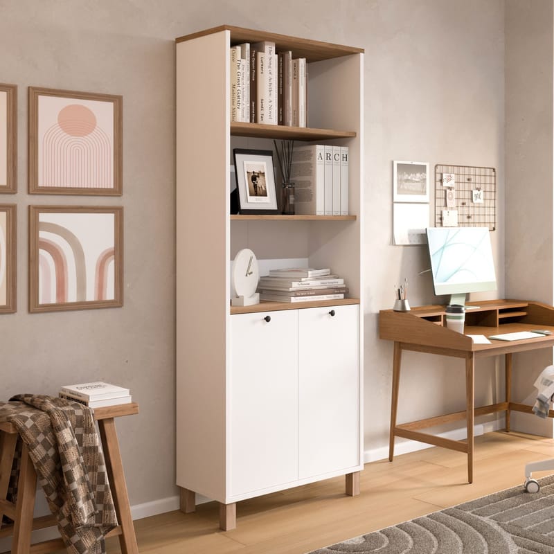 Bokhylle Hanah Home Nord (69,5 x 180 x 32 cm) White Oak - Hvit og eik - Oppbevaring - Hyller - Bokhylle