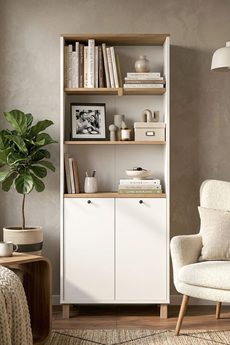 Bokhylle Hanah Home Nord (69,5 x 180 x 32 cm) White Oak - Hvit og eik - Oppbevaring - Hyller - Bokhylle
