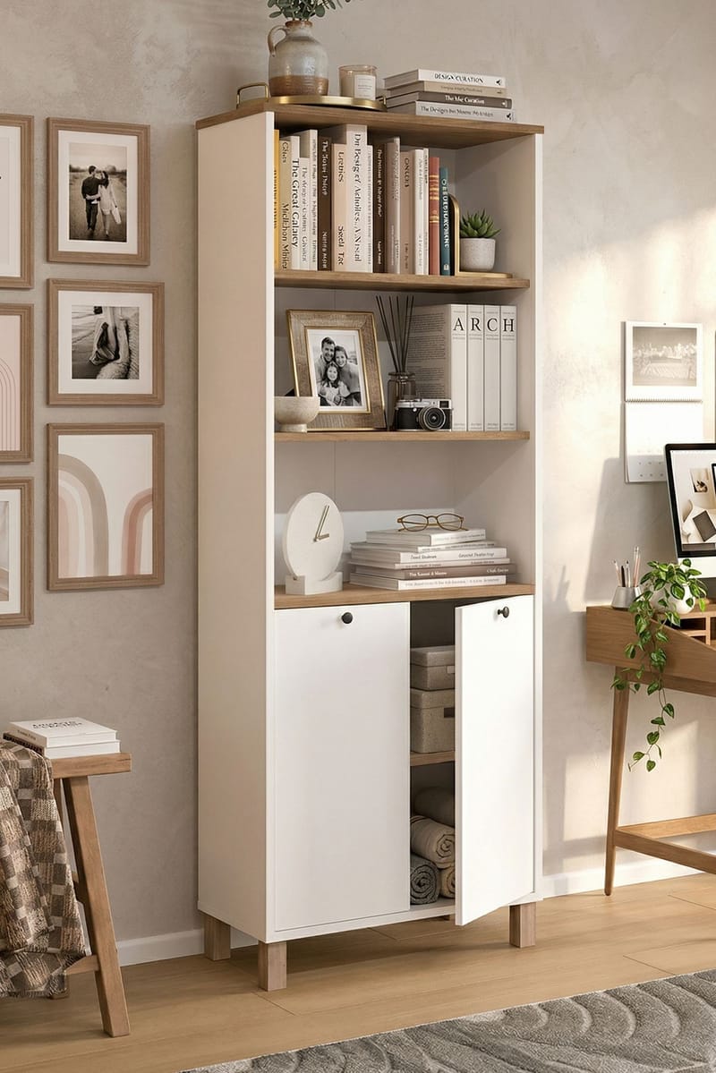 Bokhylle Hanah Home Nord (69,5 x 180 x 32 cm) White Oak - Hvit og eik - Oppbevaring - Hyller - Bokhylle