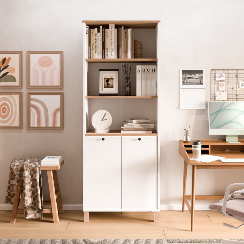 Bokhylle Hanah Home Nord (69,5 x 180 x 32 cm) White Oak - Hvit og eik - Oppbevaring - Hyller - Bokhylle
