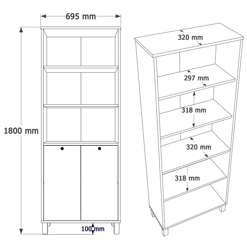 Bokhylle Hanah Home Nord (69,5 x 180 x 32 cm) White Oak - Hvit og eik - Oppbevaring - Hyller - Bokhylle