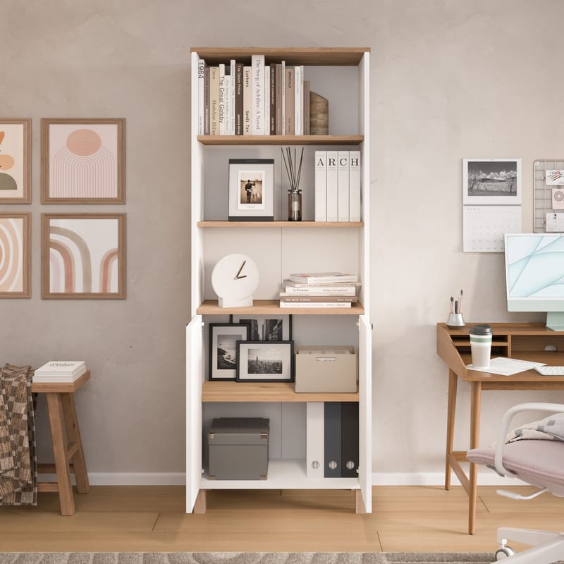 Bokhylle Hanah Home Nord (69,5 x 180 x 32 cm) White Oak - Hvit og eik - Oppbevaring - Hyller - Bokhylle