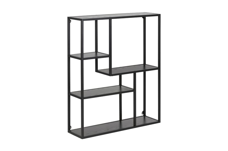 Hasslevik Veggmontert Bokhylle 75 cm i Metall med Treplate, Sort