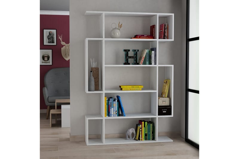 Homitis Bokhylle 108 cm i Malt Tre - Hvit - Oppbevaring - Hyller - Bokhylle
