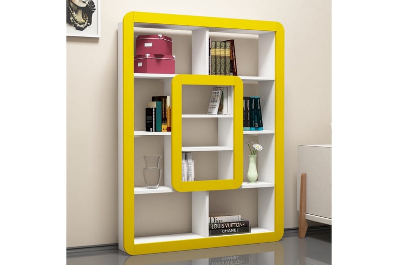 Hovdane Bokhylle 24 cm i Malt Tre - Hvit|Gul - Oppbevaring - Hyller - Bokhylle