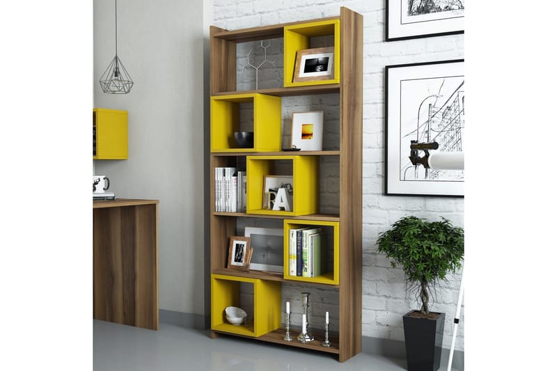 Hovdane Bokhylle 80 cm - Brun/Gul - Oppbevaring - Hyller - Bokhylle
