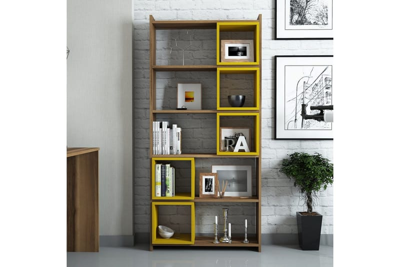 Hovdane Bokhylle 80 cm - Brun/Gul - Oppbevaring - Hyller - Bokhylle
