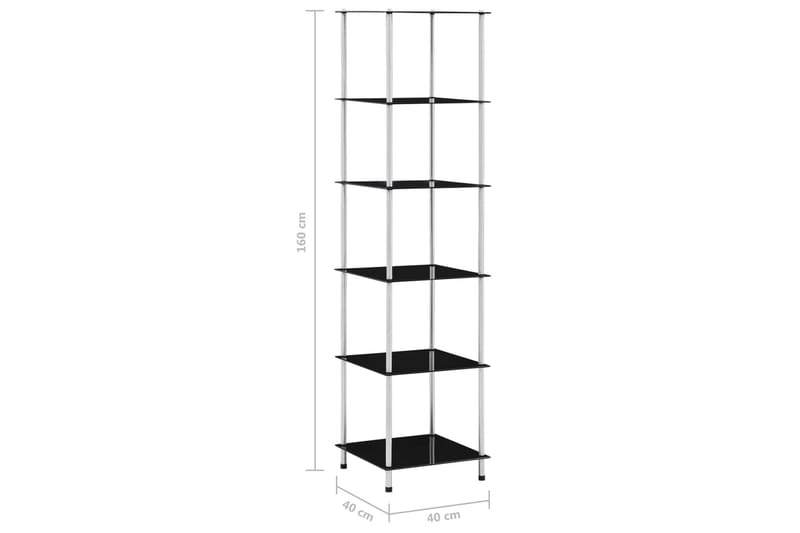 Hylle 6 etasjer svart 40x40x160 cm herdet glass - Svart - Oppbevaring - Hyller - Bokhylle