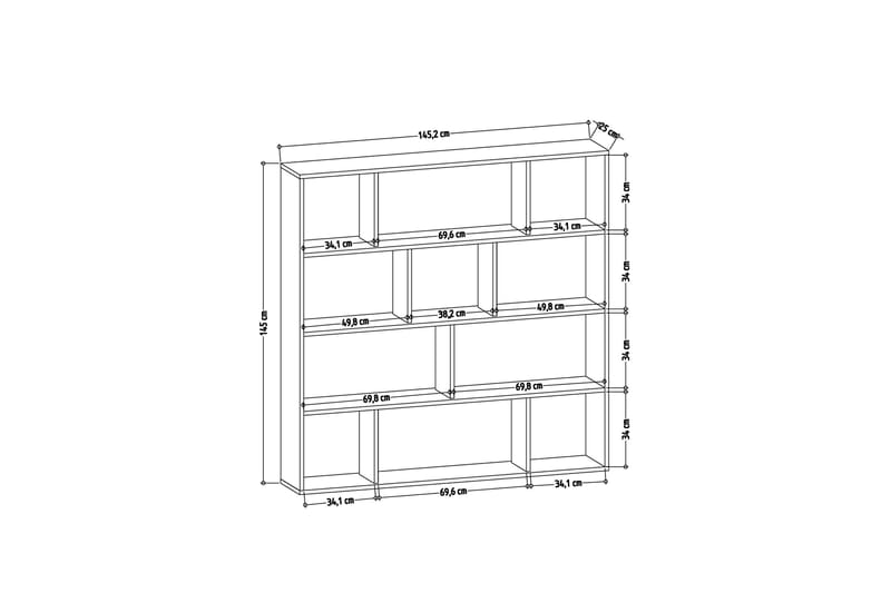 Jasenica Bokhylle 145x25 cm - tre/Natur/Hvit - Oppbevaring - Hyller - Bokhylle