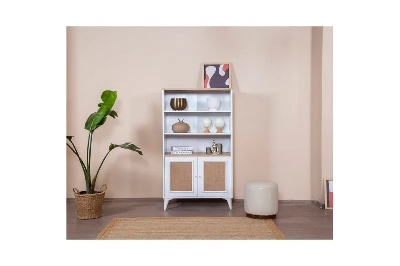 Bokhylle Jatinder Hvit / Eik - Hvit - Oppbevaring - Hyller - Bokhylle