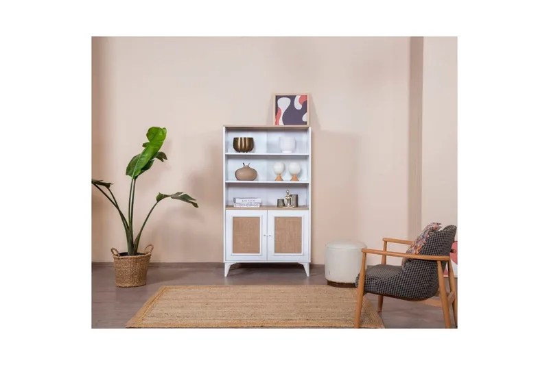 Bokhylle Jatinder Hvit / Eik - Hvit - Oppbevaring - Hyller - Bokhylle