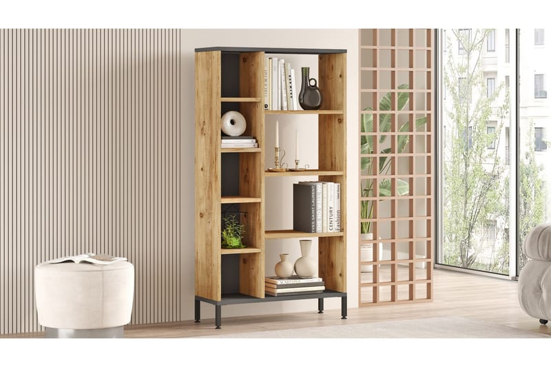 Keshav Bokhylle 72x25,5 cm Antrasitt/Brun - Hanah Home - Oppbevaring - Hyller - Bokhylle