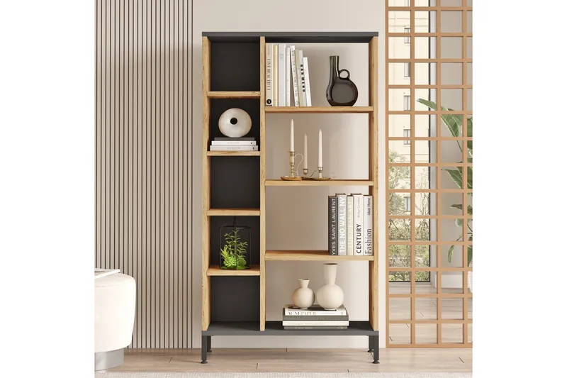 Keshav Bokhylle 72x25,5 cm Antrasitt/Brun - Hanah Home - Oppbevaring - Hyller - Bokhylle