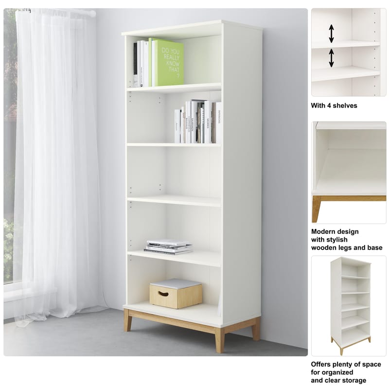 Bokhylle Loft24 Pelle Hvit/Wotan-eik - Hvit/Wotan-eik - Oppbevaring - Hyller - Bokhylle