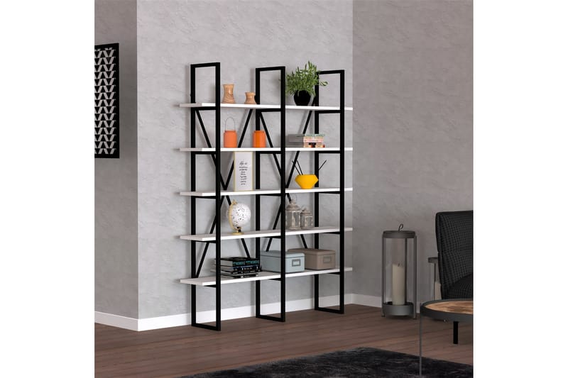 Matoer Bokhylle 126x26 cm 10 Hyller - Hvit / Svart - Oppbevaring - Hyller - Bokhylle