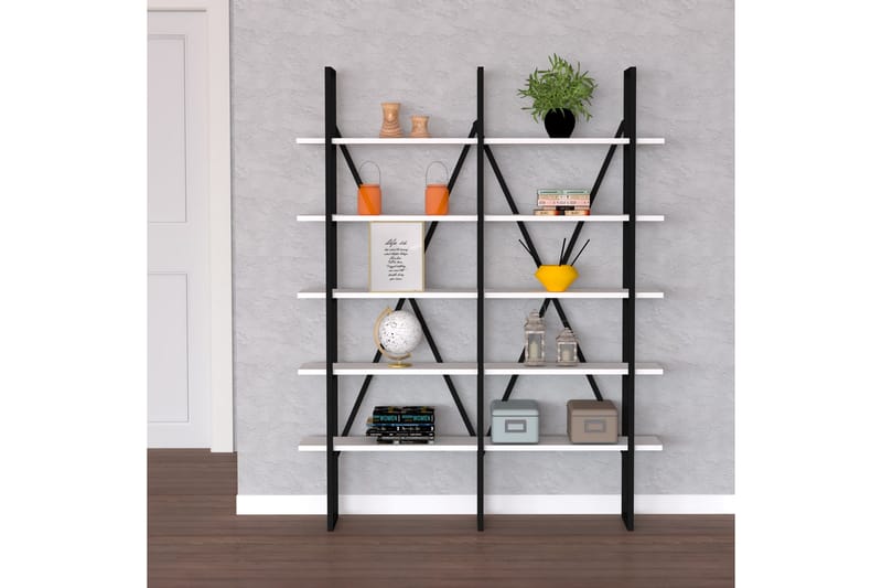 Matoer Bokhylle 126x26 cm 10 Hyller - Hvit / Svart - Oppbevaring - Hyller - Bokhylle