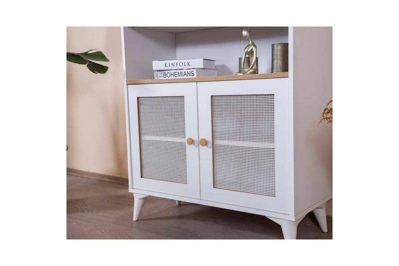 Bokhylle Mjudi Hvit / Eik - Hvit - Oppbevaring - Hyller - Bokhylle