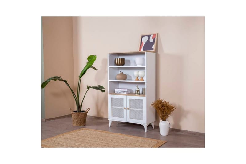 Bokhylle Mjudi Hvit / Eik - Hvit - Oppbevaring - Hyller - Bokhylle