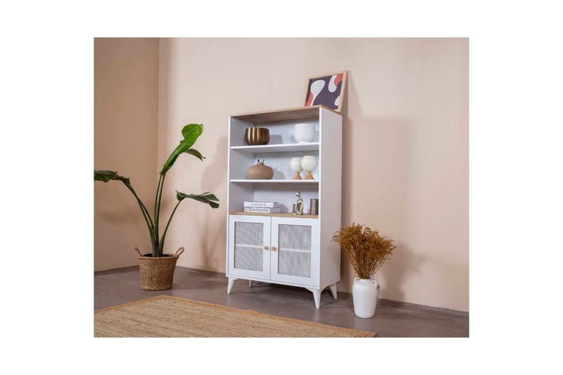 Bokhylle Mjudi Hvit / Eik - Hvit - Oppbevaring - Hyller - Bokhylle