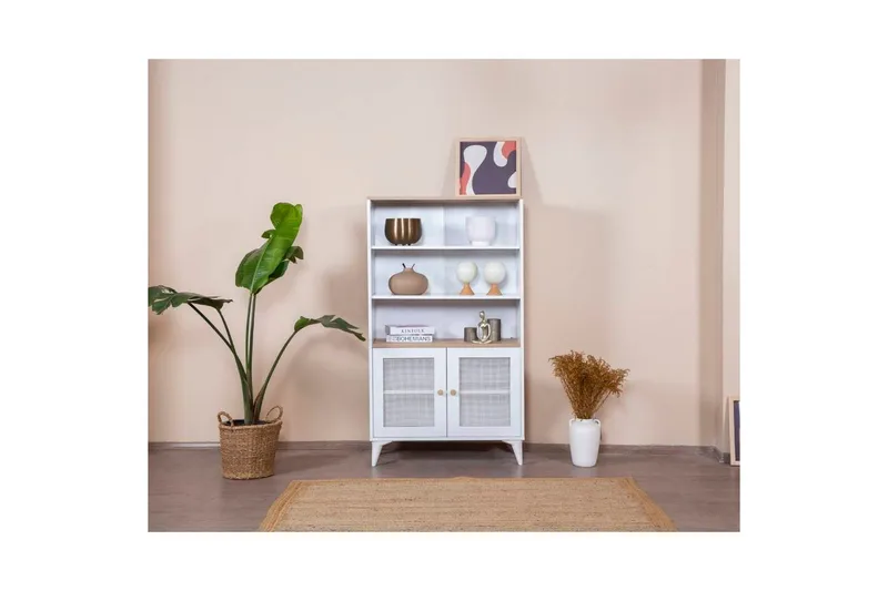 Bokhylle Mjudi Hvit / Eik - Hvit - Oppbevaring - Hyller - Bokhylle