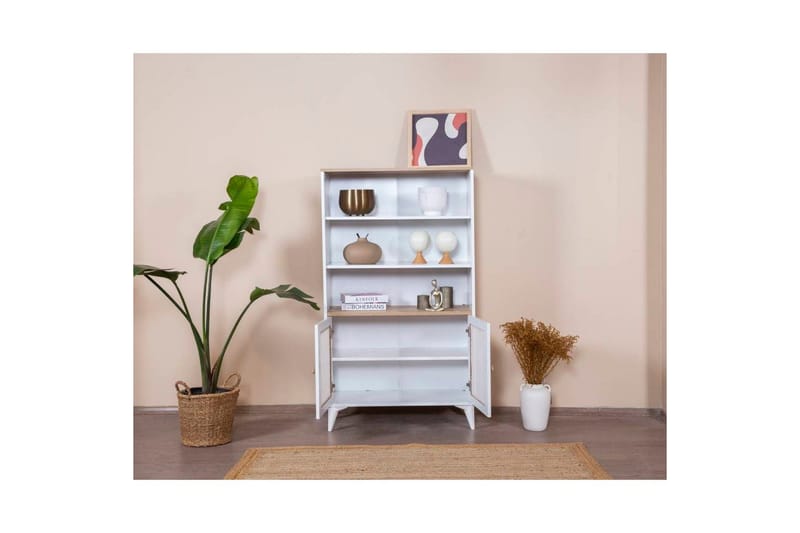 Bokhylle Mjudi Hvit / Eik - Hvit - Oppbevaring - Hyller - Bokhylle