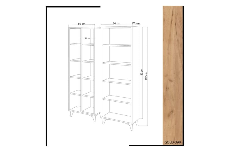 Mod Bokhylle 100 cm i Eik - Hvit|Brun - Oppbevaring - Hyller - Bokhylle